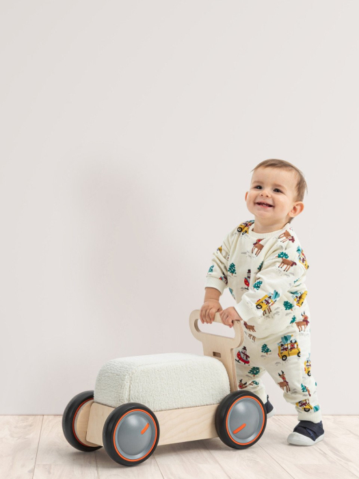 Masinuta ride-on, premergator si carucior de jucarii MamaToyz DriveMe Soft, Vacuta - Jucarie din lemn 3 in 1 [11]