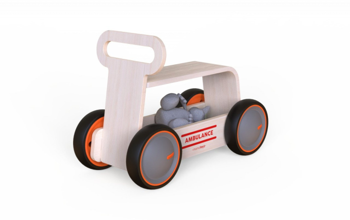 Masinuta ride-on, premergator si carucior de jucarii MamaToyz DriveMe Wood, Ambulanta - Jucarie din lemn 3 in 1 [9]
