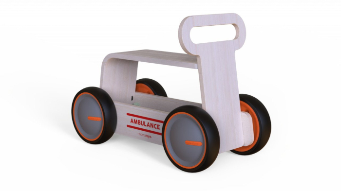 Masinuta ride-on, premergator si carucior de jucarii MamaToyz DriveMe Wood, Ambulanta - Jucarie din lemn 3 in 1 [5]