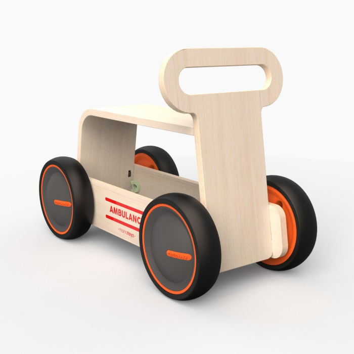 Masinuta ride-on, premergator si carucior de jucarii MamaToyz DriveMe Wood, Ambulanta - Jucarie din lemn 3 in 1 [3]