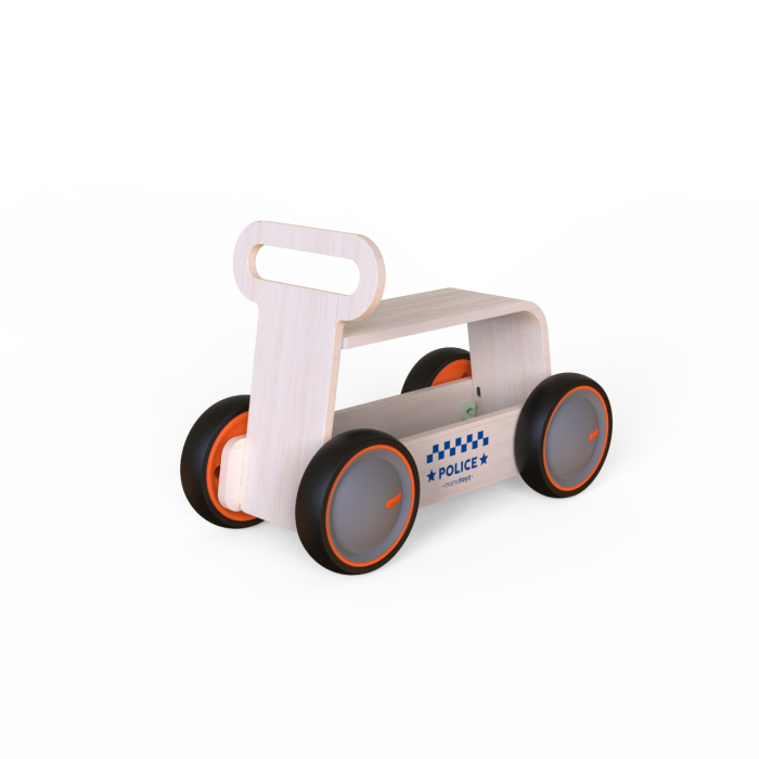 Masinuta ride-on, premergator si carucior de jucarii MamaToyz DriveMe Wood, Politie - Jucarie din lemn 3 in 1 [10]