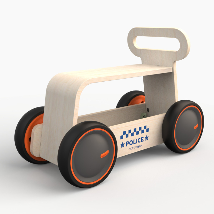 Masinuta ride-on, premergator si carucior de jucarii MamaToyz DriveMe Wood, Politie - Jucarie din lemn 3 in 1 [5]