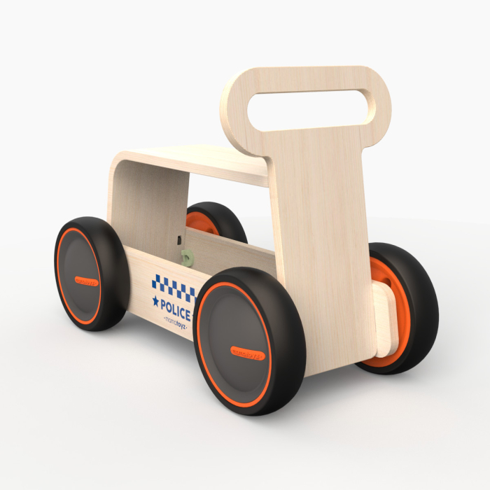 Masinuta ride-on, premergator si carucior de jucarii MamaToyz DriveMe Wood, Politie - Jucarie din lemn 3 in 1 [2]