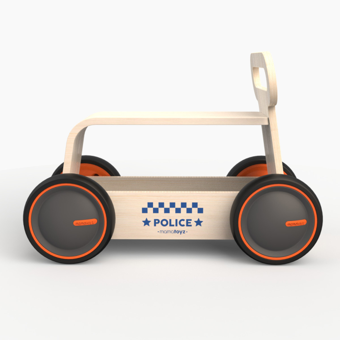 Masinuta ride-on, premergator si carucior de jucarii MamaToyz DriveMe Wood, Politie - Jucarie din lemn 3 in 1 [4]