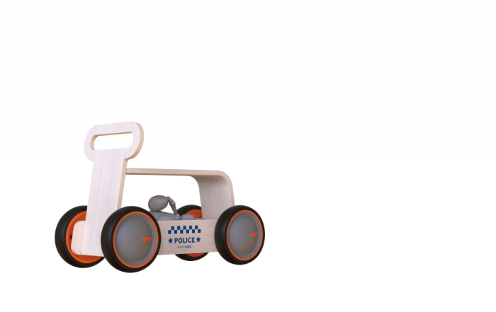 Masinuta ride-on, premergator si carucior de jucarii MamaToyz DriveMe Wood, Politie - Jucarie din lemn 3 in 1 [11]