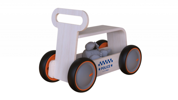 Masinuta ride-on, premergator si carucior de jucarii MamaToyz DriveMe Wood, Politie - Jucarie din lemn 3 in 1 [8]