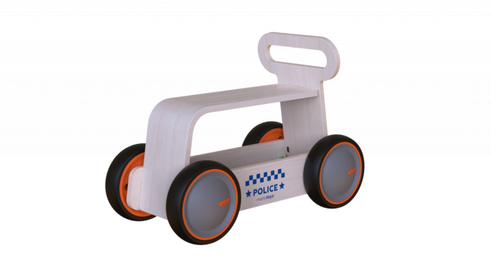 Masinuta ride-on, premergator si carucior de jucarii MamaToyz DriveMe Wood, Politie - Jucarie din lemn 3 in 1 [7]