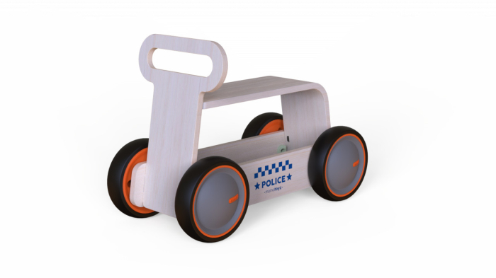 Masinuta ride-on, premergator si carucior de jucarii MamaToyz DriveMe Wood, Politie - Jucarie din lemn 3 in 1 [6]
