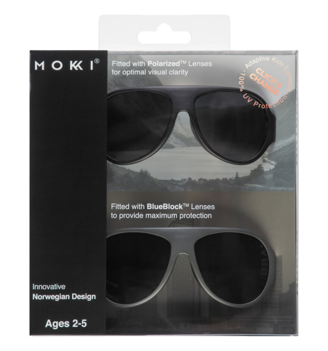 Ochelari de soare pentru copii MOKKI Click u0026 Change, protectie UV, negru, 2-5 ani, set 2 perechi [10]