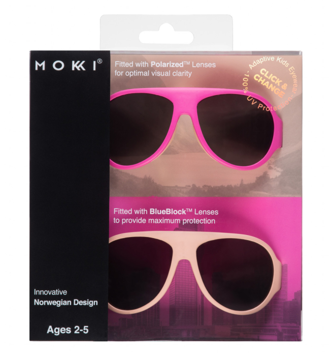 Ochelari de soare pentru copii MOKKI Click u0026 Change, protectie UV, roz, 2-5 ani, set 2 perechi [8]