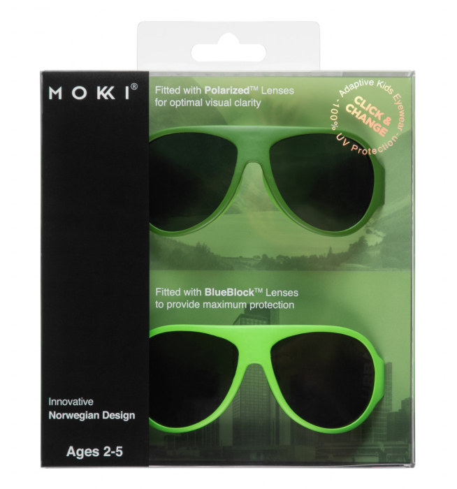 Ochelari de soare pentru copii MOKKI Click u0026 Change, protectie UV, verde, 2-5 ani, set 2 perechi [3]