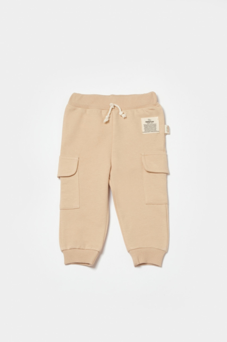 Pantaloni cu buzunare laterale, Two thread, 100%bumbac organic - Stone, BabyCosy [2]