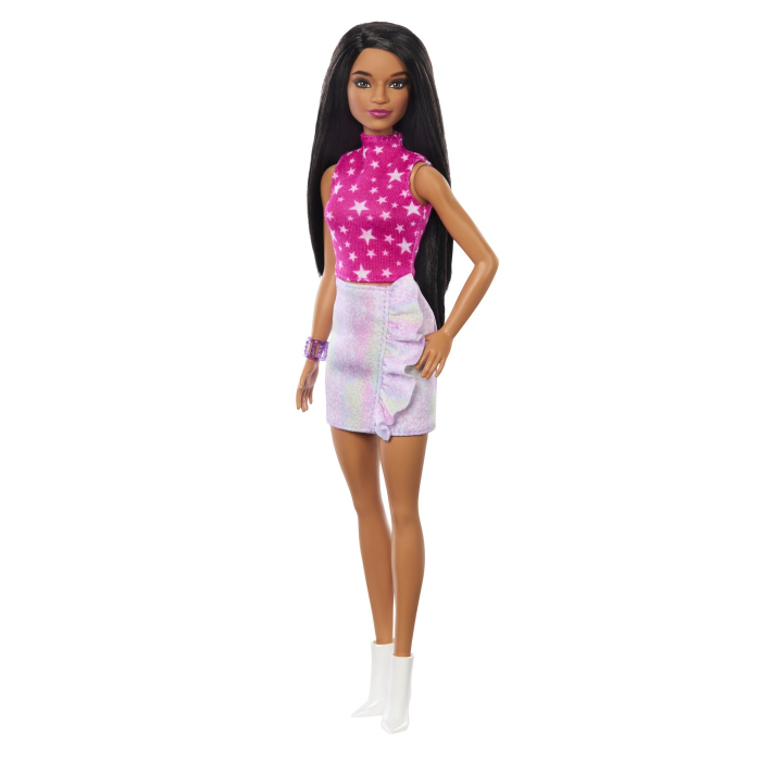 PAPUSA BARBIE FASHIONISTA BRUNETA CU TOP CU STELUTE [3]