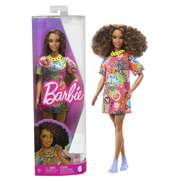 PAPUSA BARBIE FASHIONISTA SATENA CU ROCHIE CU IMPRIMEU GOOD VIBES [3]