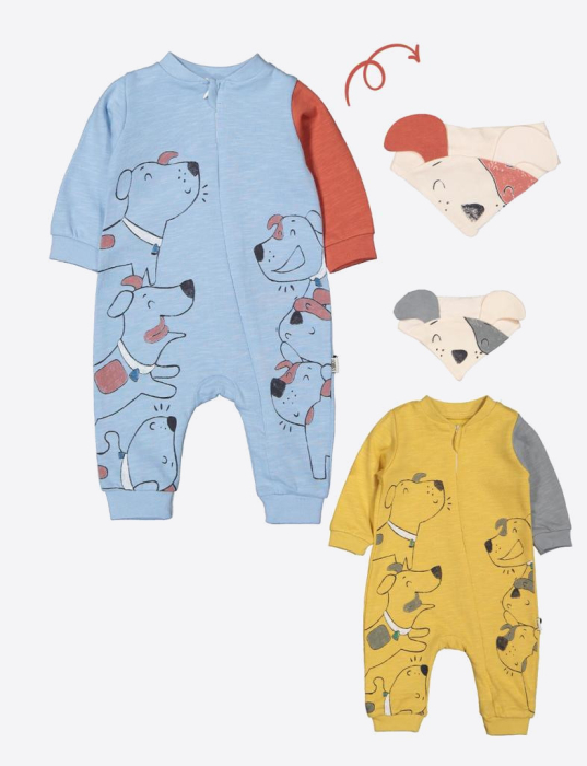 Salopeta cu baveta pentru bebelusi Dogs, Tongs baby - Albastru [2]