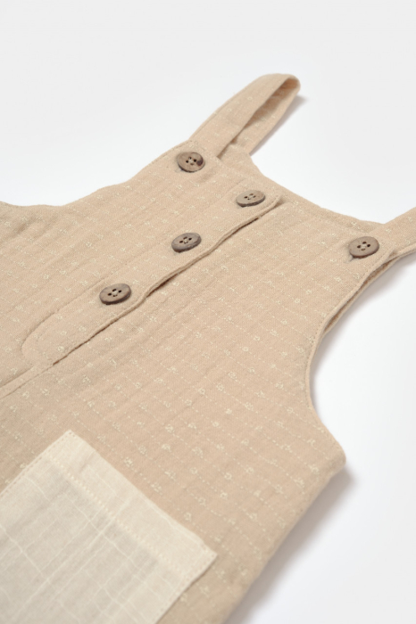 Salopeta cu bretele si buzunar, 100% bumbac - Apricot, BabyCosy [5]