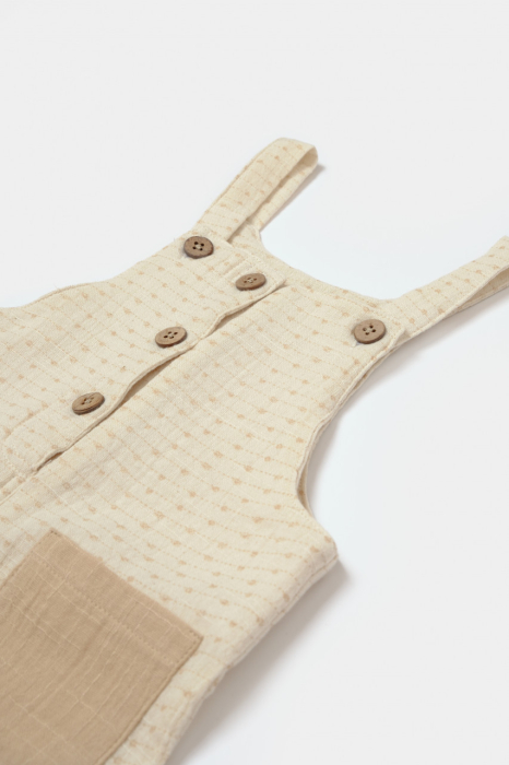 Salopeta cu bretele si buzunar, 100% bumbac - Stone, BabyCosy [3]