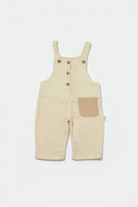 Salopeta cu bretele si buzunar, 100% bumbac - Stone, BabyCosy [2]