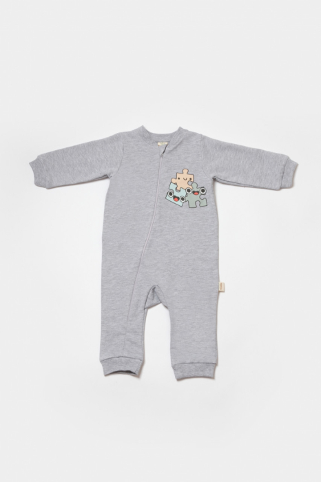 Salopeta cu fermoar, Two thread, BabyCosy, 100% bumbac organic, Gri [2]