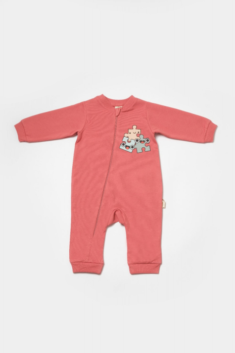 Salopeta cu fermoar, Two thread, BabyCosy, 100% bumbac organic, Rose [3]