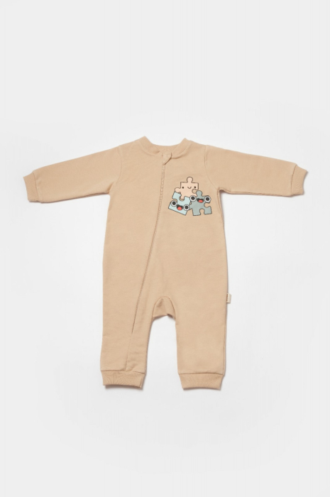 Salopeta cu fermoar, Two thread, BabyCosy, 100% bumbac organic, Stone [3]
