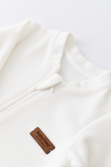 Salopeta cu maneca lunga si fermoar din 80%bumbac organic si 20% poliester - Ecru, BabyCosy [3]