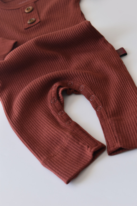 Salopeta cu maneca lunga si pantaloni lungi din bumbac organic si modal - Caramiziu BabyCosy [3]