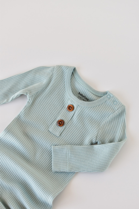 Salopeta cu maneca lunga si pantaloni lungi din bumbac organic si modal - Mint BabyCosy [2]