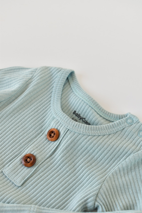 Salopeta cu maneca lunga si pantaloni lungi din bumbac organic si modal - Mint BabyCosy [3]