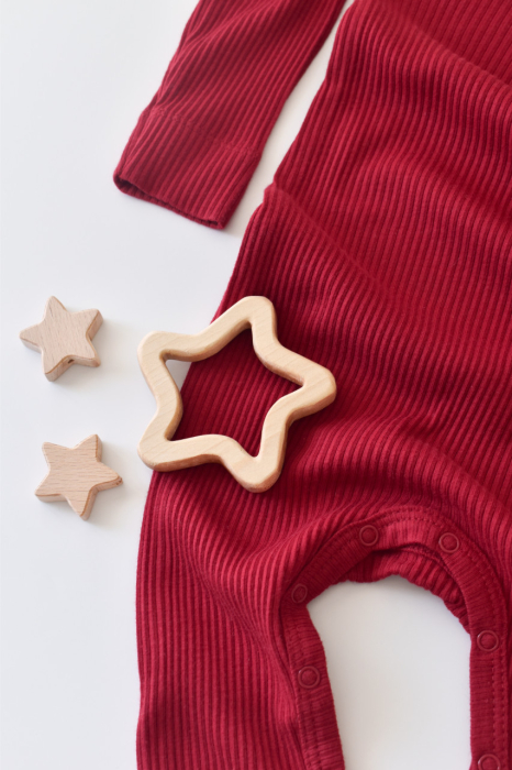 Salopeta cu maneca lunga si pantaloni lungi din bumbac organic si modal - Rosu BabyCosy [3]