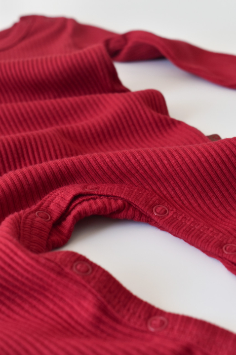 Salopeta cu maneca lunga si pantaloni lungi din bumbac organic si modal - Rosu BabyCosy [4]