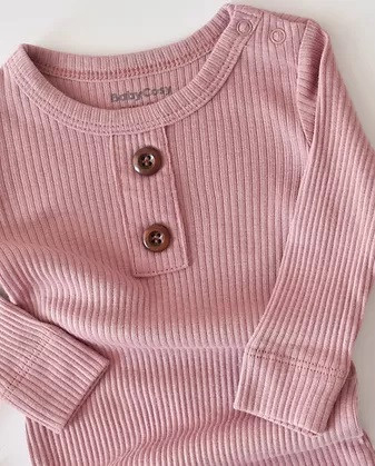Salopeta cu maneca lunga si pantaloni lungi din bumbac organic si modal - Roz BabyCosy [2]