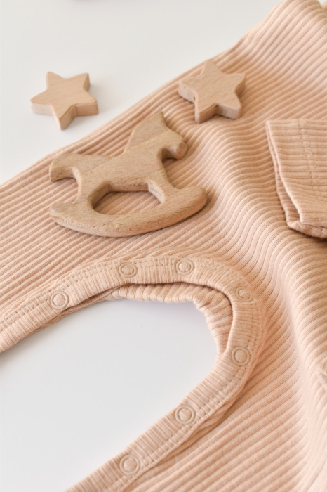 Salopeta cu maneca lunga si pantaloni lungi din bumbac organic si modal - Somon BabyCosy [4]