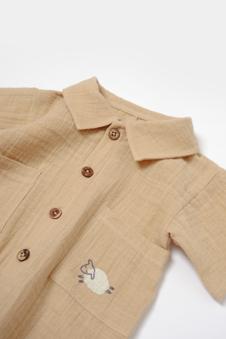 Salopeta cu maneca scurta si nasturei Sheep, 100% bumbac - Apricot, BabyCosy [4]