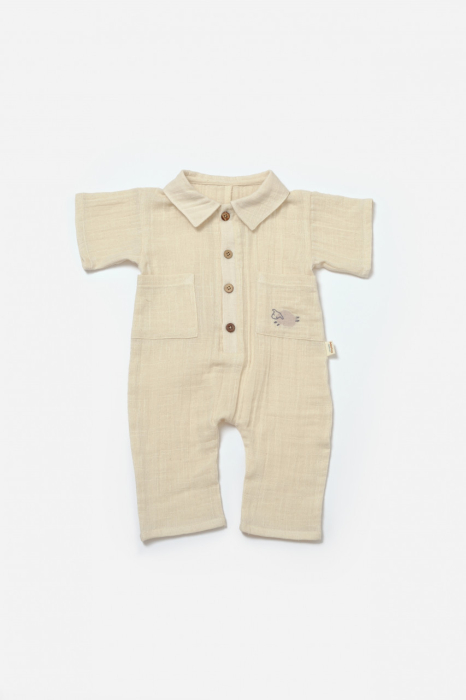 Salopeta cu maneca scurta si nasturei Sheep, 100% bumbac - Stone, BabyCosy [3]