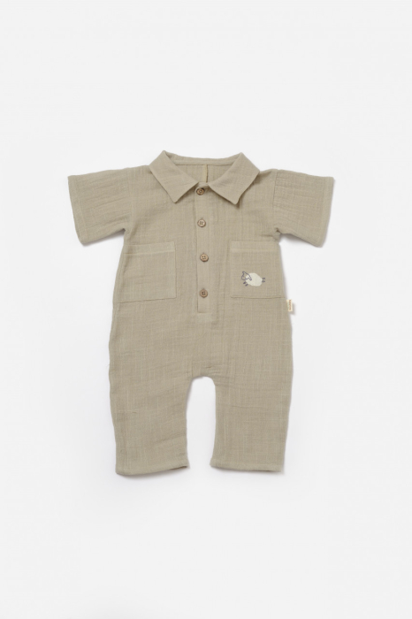 Salopeta cu maneca scurta si nasturei Sheep, 100% bumbac - Verde, BabyCosy [2]