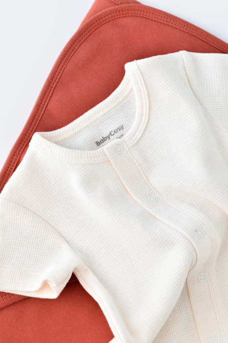 Salopeta cu pantaloni scurti - 100% bumbac organic - Ecru, BabyCosy [8]