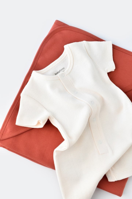 Salopeta cu pantaloni scurti - 100% bumbac organic - Ecru, BabyCosy [7]
