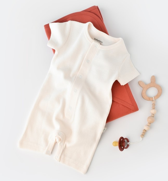Salopeta cu pantaloni scurti - 100% bumbac organic - Ecru, BabyCosy [2]