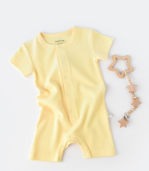 Salopeta cu pantaloni scurti - 100% bumbac organic - Galben, BabyCosy [2]