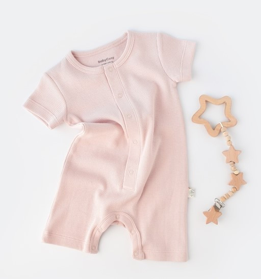 Salopeta cu pantaloni scurti - 100% bumbac organic - Roz, BabyCosy [2]