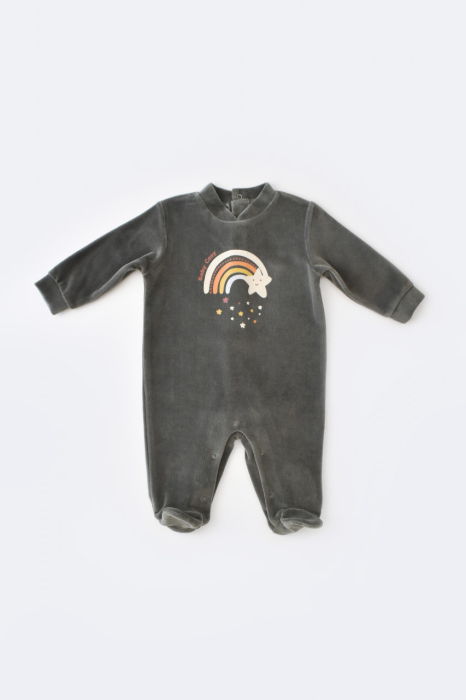 Salopeta Curcubeu cu maneca lunga si botosei din 80%bumbac organic si 20% poliester - Antracit, BabyCosy [2]