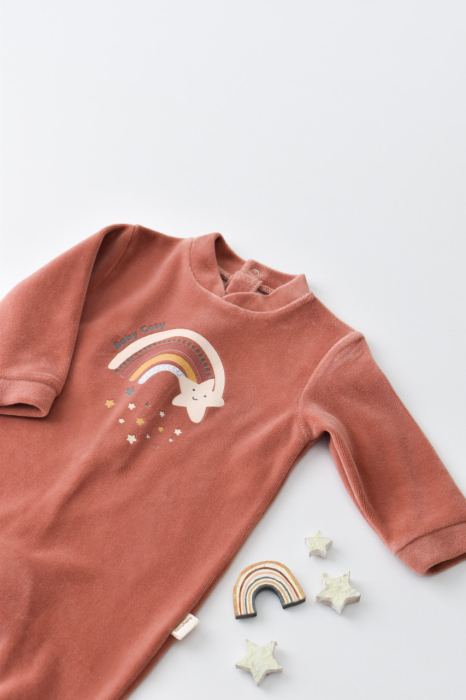 Salopeta Curcubeu cu maneca lunga si botosei din 80%bumbac organic si 20% poliester - Caramiziu, BabyCosy [3]