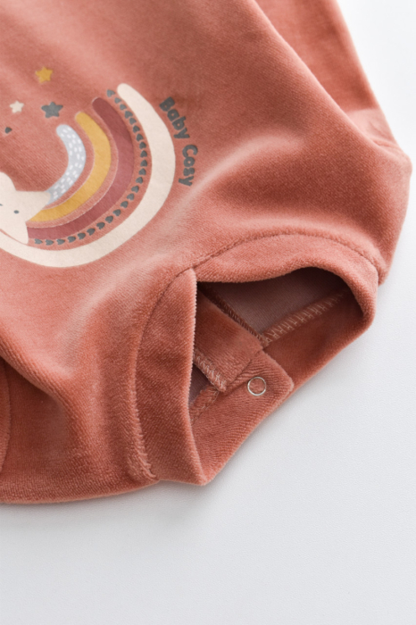 Salopeta Curcubeu cu maneca lunga si botosei din 80%bumbac organic si 20% poliester - Caramiziu, BabyCosy [4]