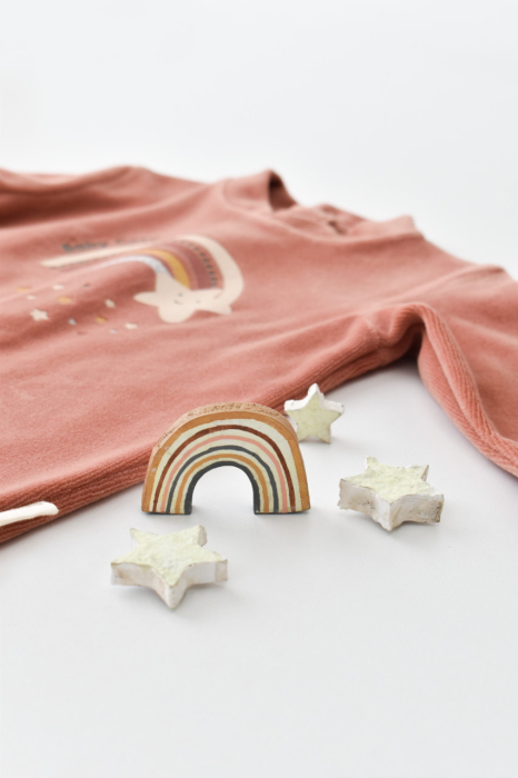 Salopeta Curcubeu cu maneca lunga si botosei din 80%bumbac organic si 20% poliester - Caramiziu, BabyCosy [8]