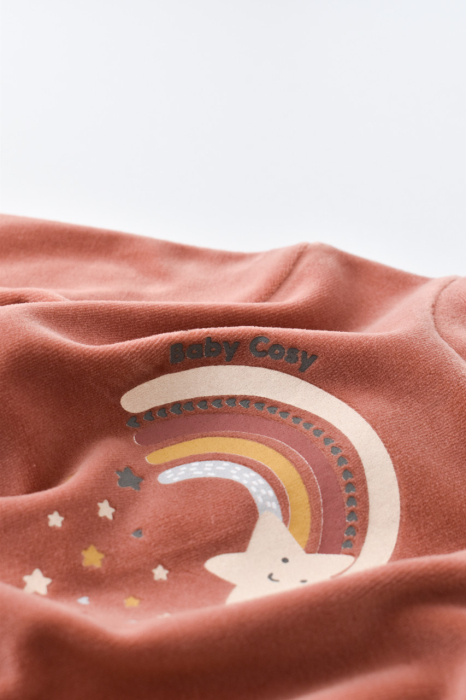 Salopeta Curcubeu cu maneca lunga si botosei din 80%bumbac organic si 20% poliester - Caramiziu, BabyCosy [6]