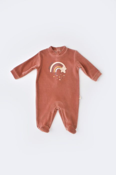 Salopeta Curcubeu cu maneca lunga si botosei din 80%bumbac organic si 20% poliester - Caramiziu, BabyCosy [2]