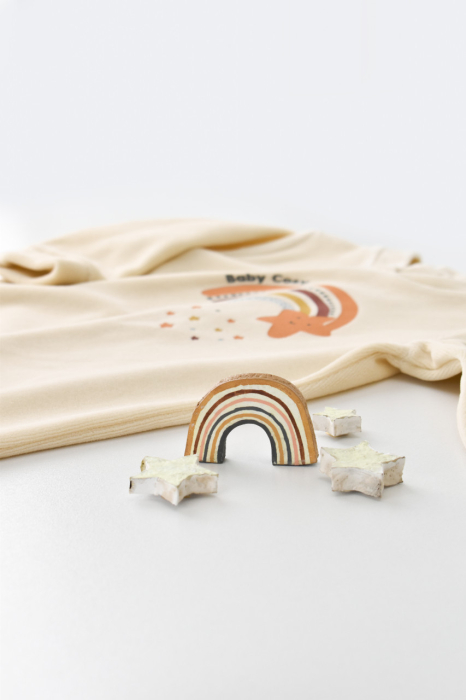 Salopeta Curcubeu cu maneca lunga si botosei din 80%bumbac organic si 20% poliester - Crem, BabyCosy [7]