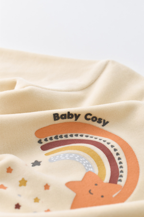 Salopeta Curcubeu cu maneca lunga si botosei din 80%bumbac organic si 20% poliester - Crem, BabyCosy [6]