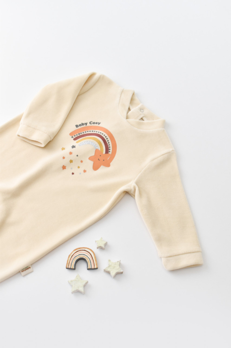 Salopeta Curcubeu cu maneca lunga si botosei din 80%bumbac organic si 20% poliester - Crem, BabyCosy [3]